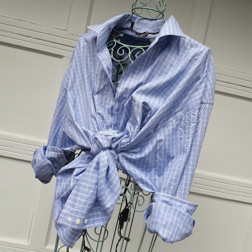 Boyfriend Shirt Dress Long Sleeve Button Down Check Oversized Extra Large XXL